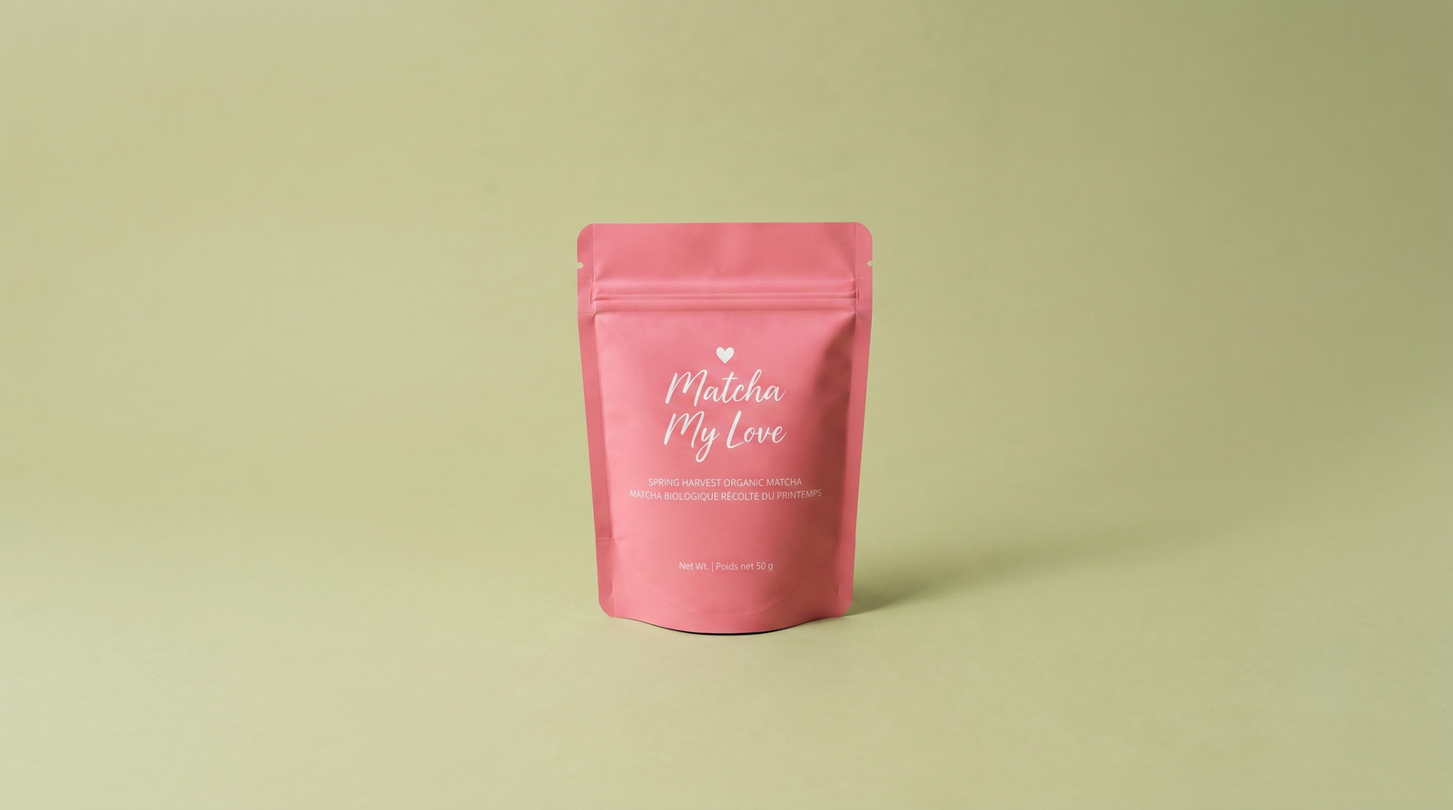 Matcha My Love pouch on a matcha green background